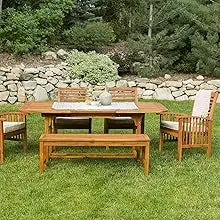 WALKER EDISON Modern Solid Acacia Wood Slatted Patio Dining Table, 78 Inch, Brown