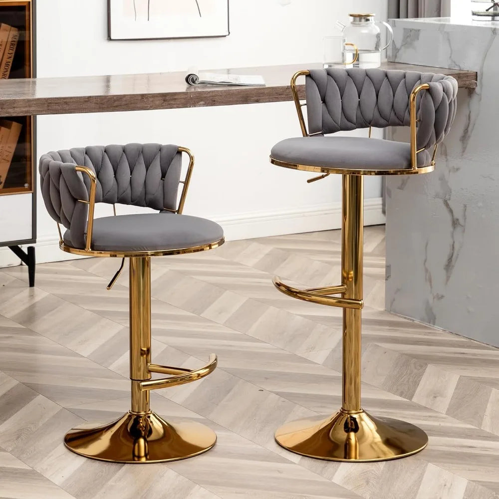 Gold Bar 4 Stools, Counter Height Bar Stools w/Low Back, Velvet Adjustable Height Barstool 360°