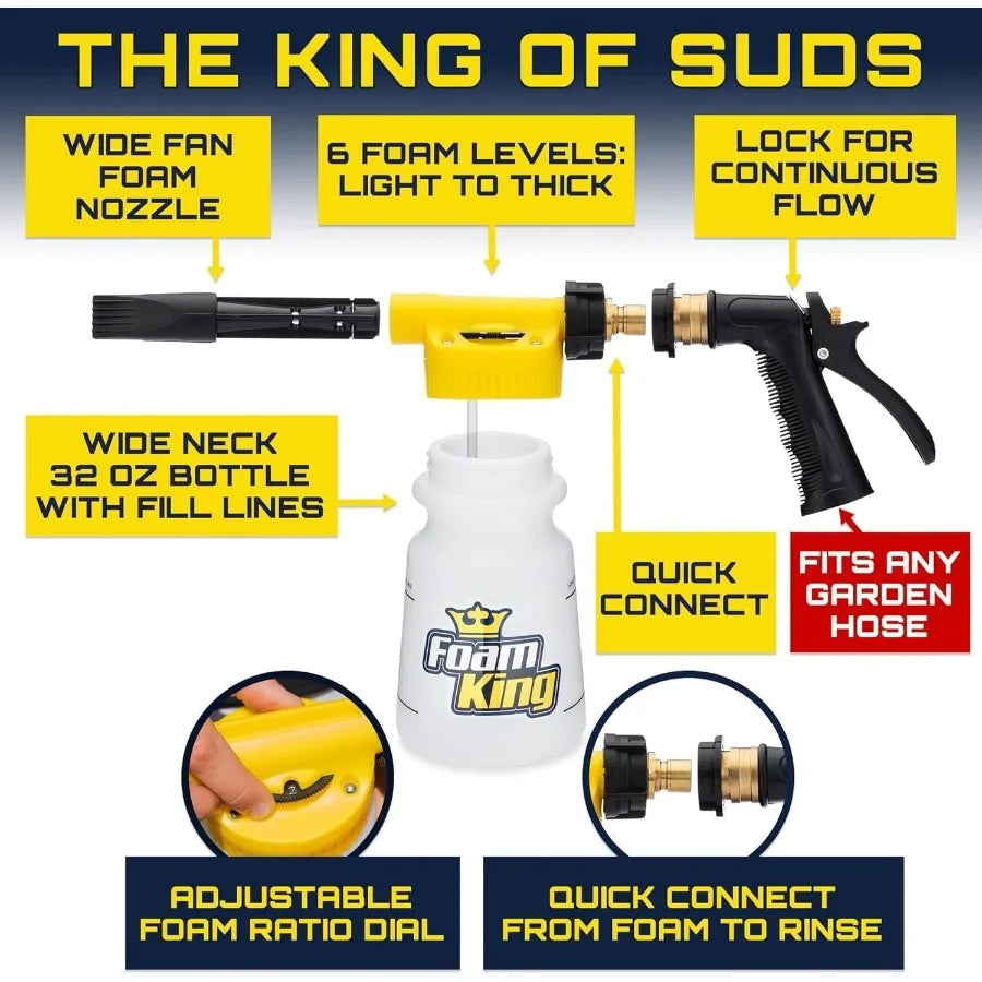 Foam King Gun Car Wash + Power Foam Car Wash Soap Strip 10ct = 5 Car Washes Connects to Garden Hose