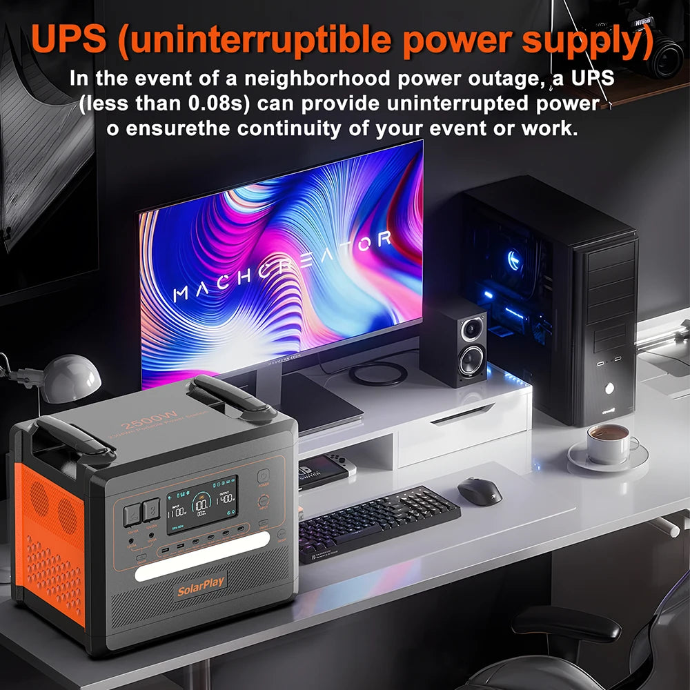 SOLARPLAY Portable Power Station 2500W/2300Wh Solar Generator with 4 AC Outlets (4800W Peak)