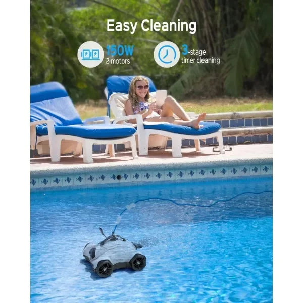 WYBOT Robotic Pool Cleaner, Automatic Pool Vacuum with Dual-Drive Motors, 33ft Swivel Floating Cable