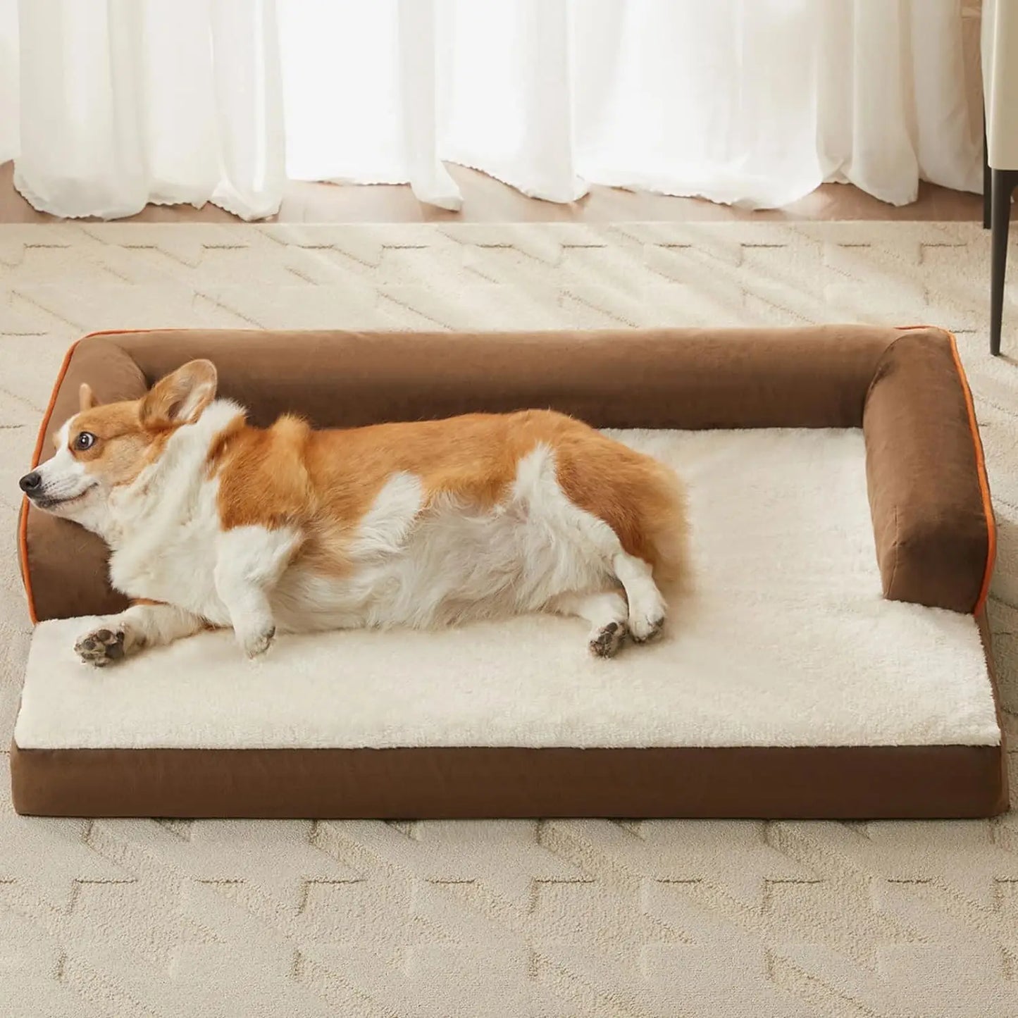 Large Sized Dog Bed with Sides, Removable Pillow Cover and Anti-Slip Bottom, Washable Couch, Large