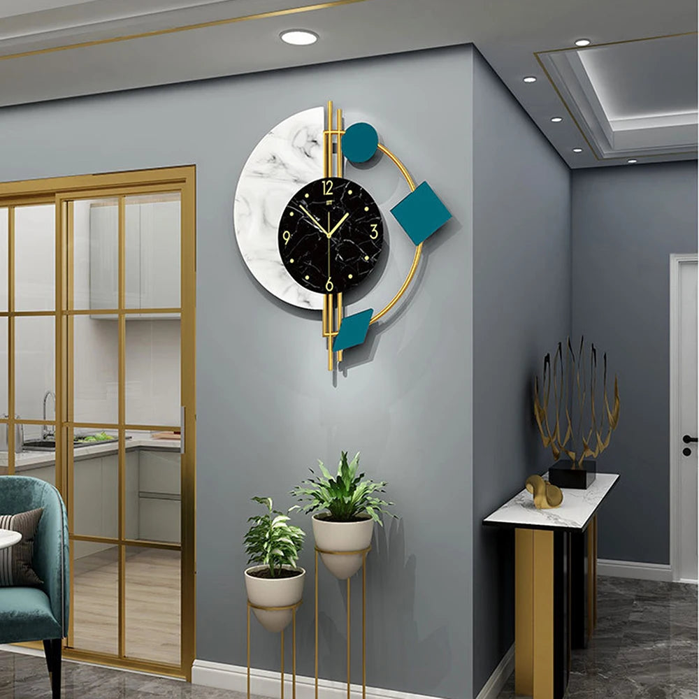 Silent Wall Clock Wall Decorations Creative Semicircle Marble Quartz Wall Clock Gift