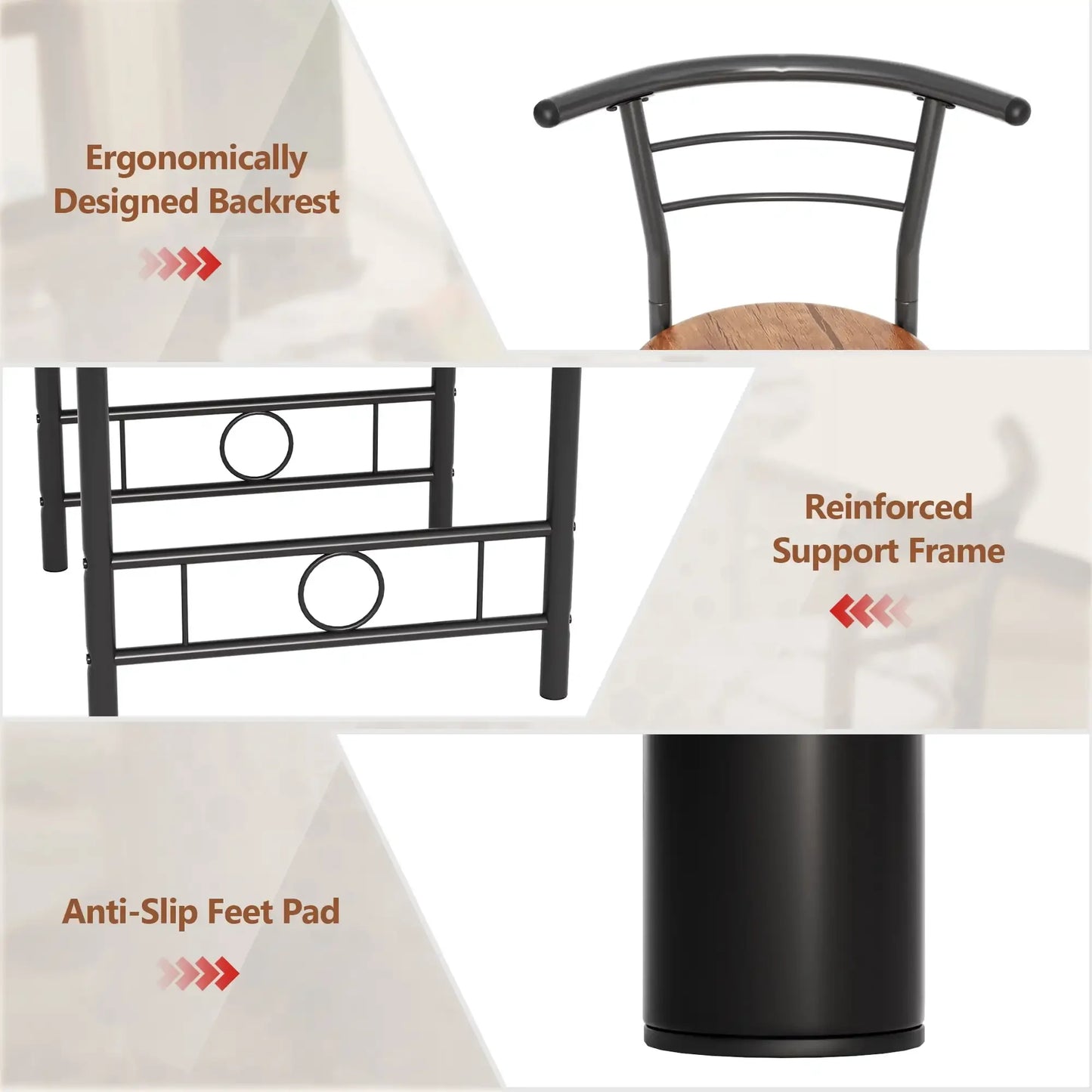 Vineego 3-Piece Small Kitchen Dining Set for 2 Black Wooden Table/Chairs Space Saving Breakfast Set