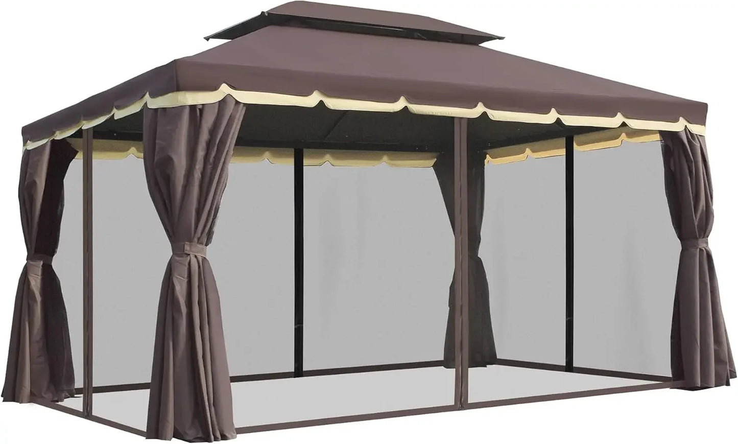 10' x 13' Patio Gazebo, Outdoor Gazebo Canopy Shelter with Netting and Curtains, Aluminum Frame