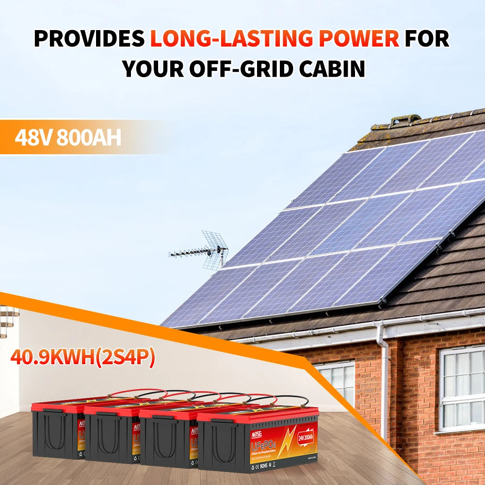 MOSEWORTH 24V 200Ah LiFepo4 Battery Built in 200A BMS Rechargeable Lithium Batteries