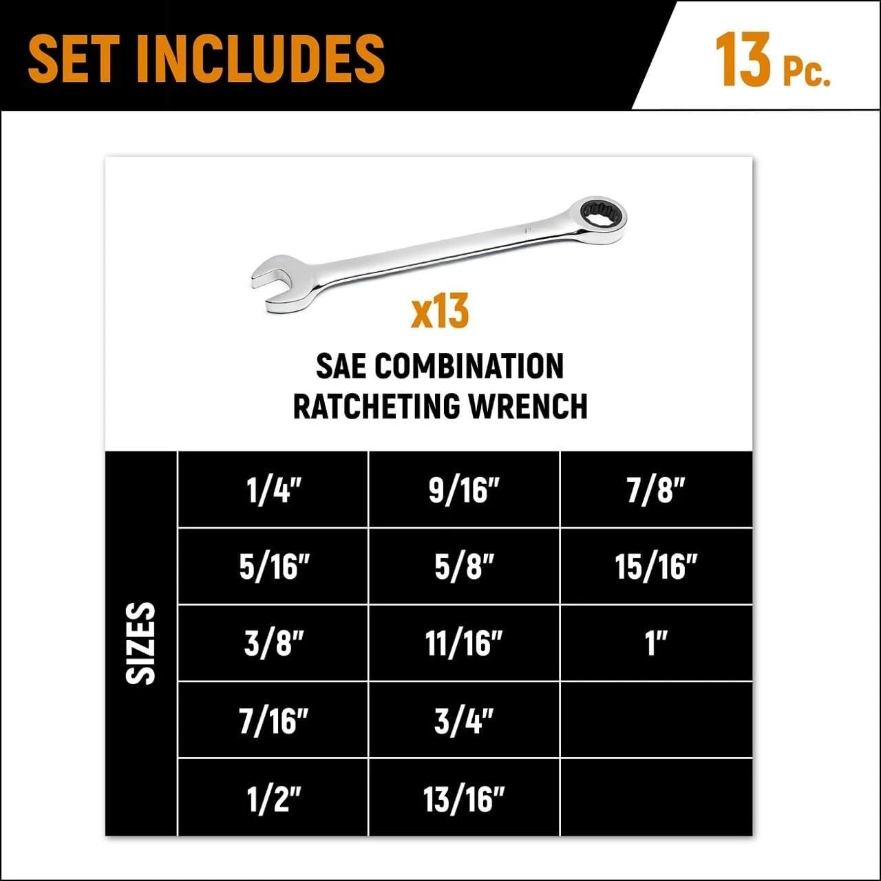 13 Piece 12 Point Ratcheting Combination Wrench Set SAE | 9312