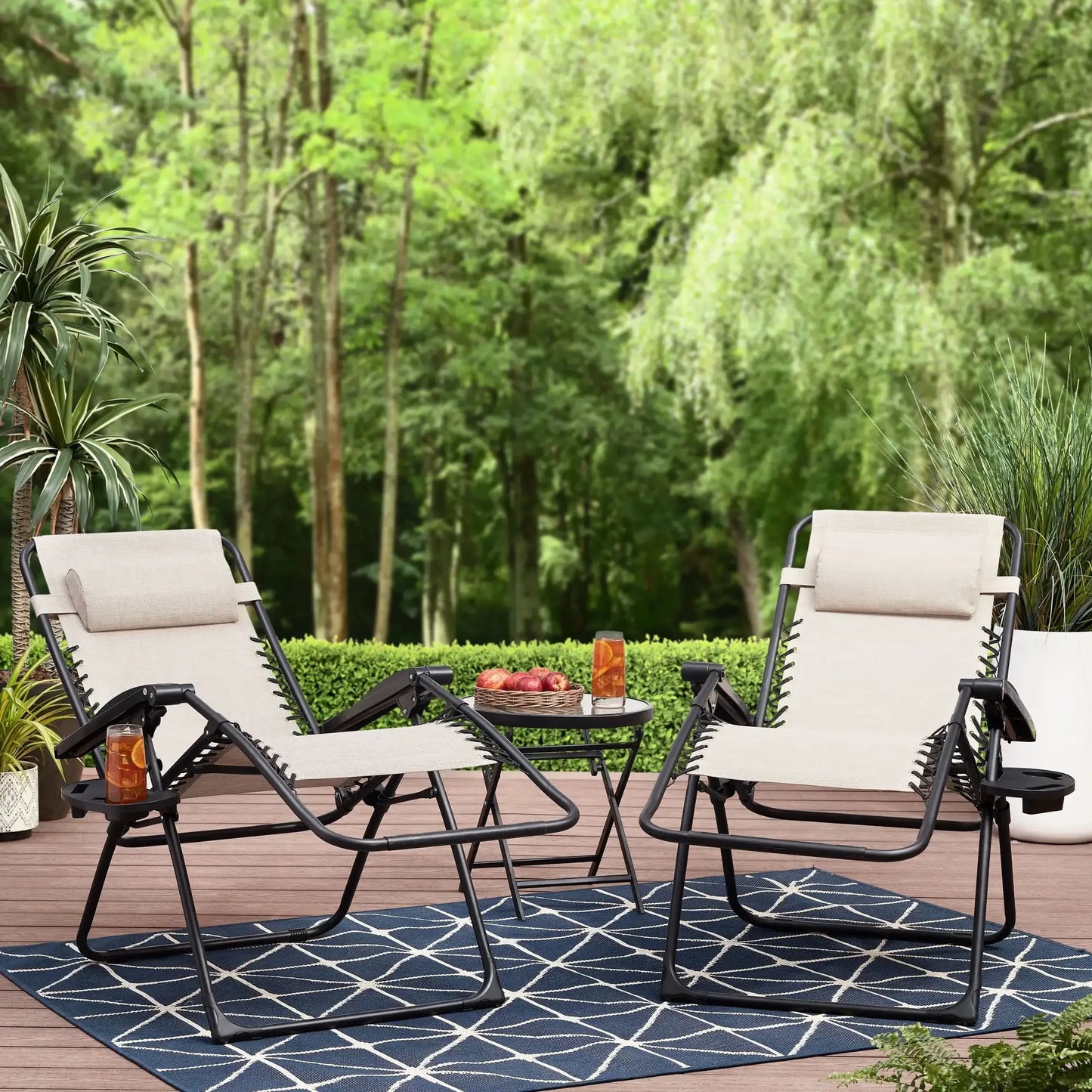 Mainstays Reclining Zero-Gravity Outdoor Lounge Chair Set of 2 with Cup Holder Gray