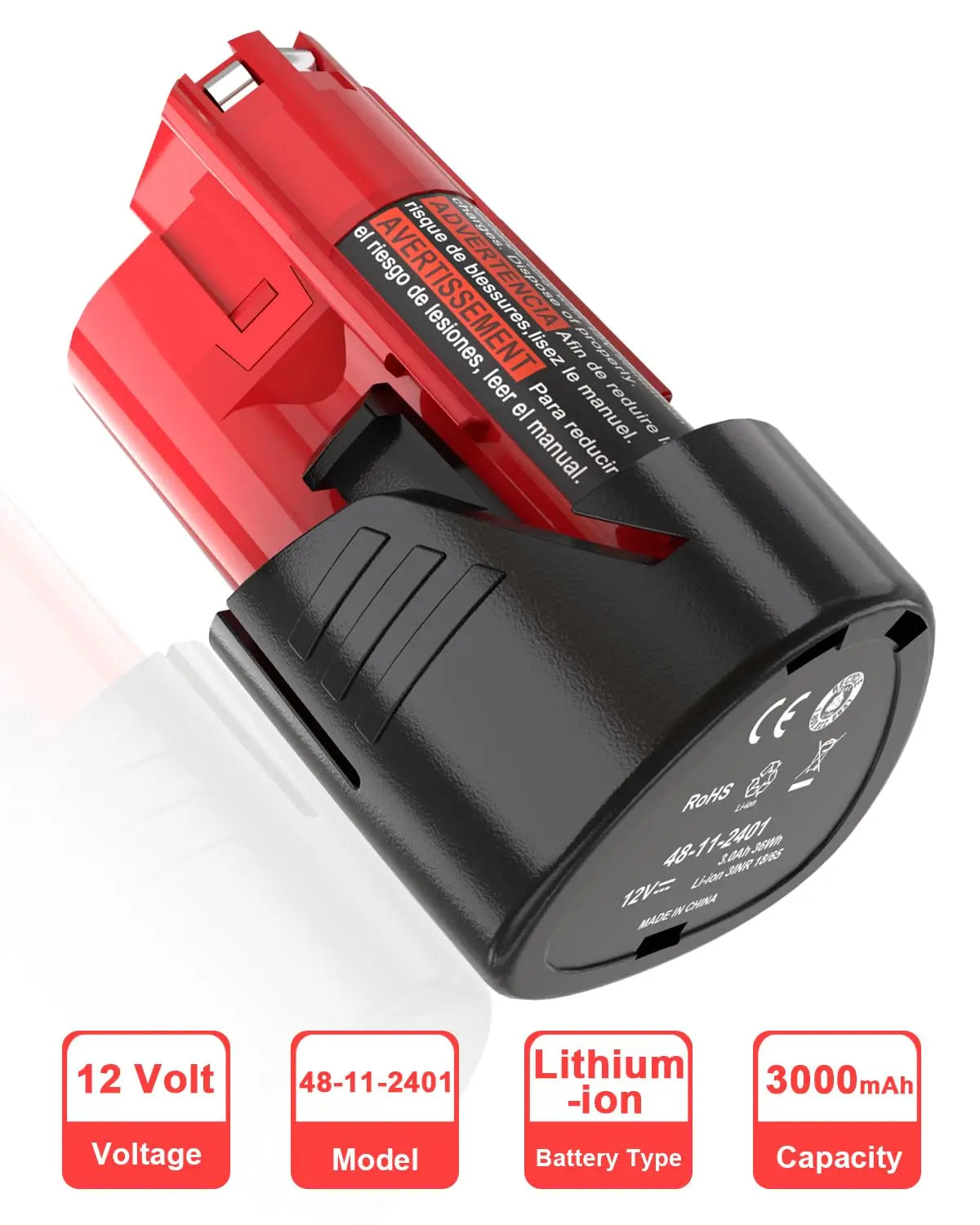 12V Milwaukee Battery 3/6.5/9Ah/Milwaukee M12 XC 48-11-2410 48-11-2420 48-11-2411 Compatible