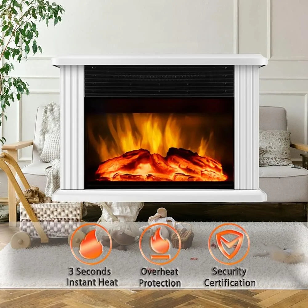 Electric Fireplace Heaters Indoor Use Little Buddy Heater Fake Fireplace White Metal Frame (White）