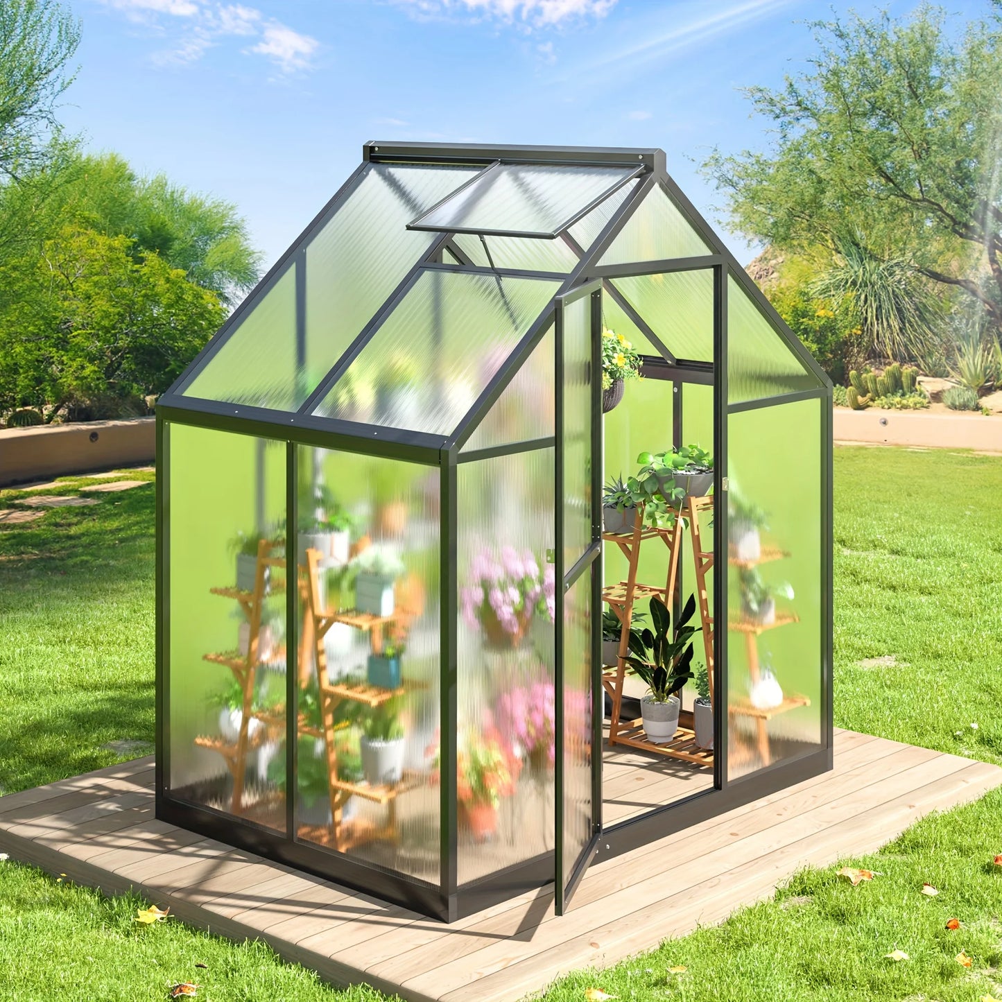 Polar Aurora 4x6FT Polycarbonate Greenhouse, PC Panels & Aluminum Frame w/ Vent Roof - UV Protection