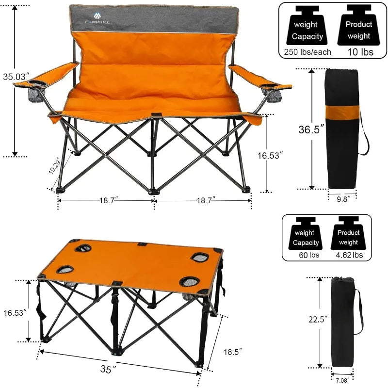 Camping Chair 4 Piece Set, Outdoor Folding Camping Chair w/Table, Heavy Duty Lawn Chair w/Cup Holder