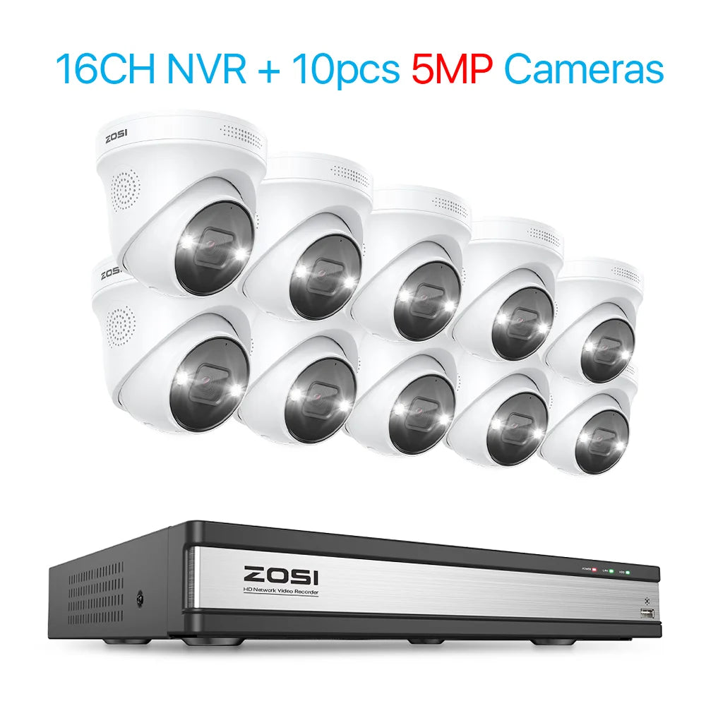 ZOSI 4K POE Security Camera System 8MP Ultra HD 16CH NVR Two Way Audio Color Night Vision CCTV