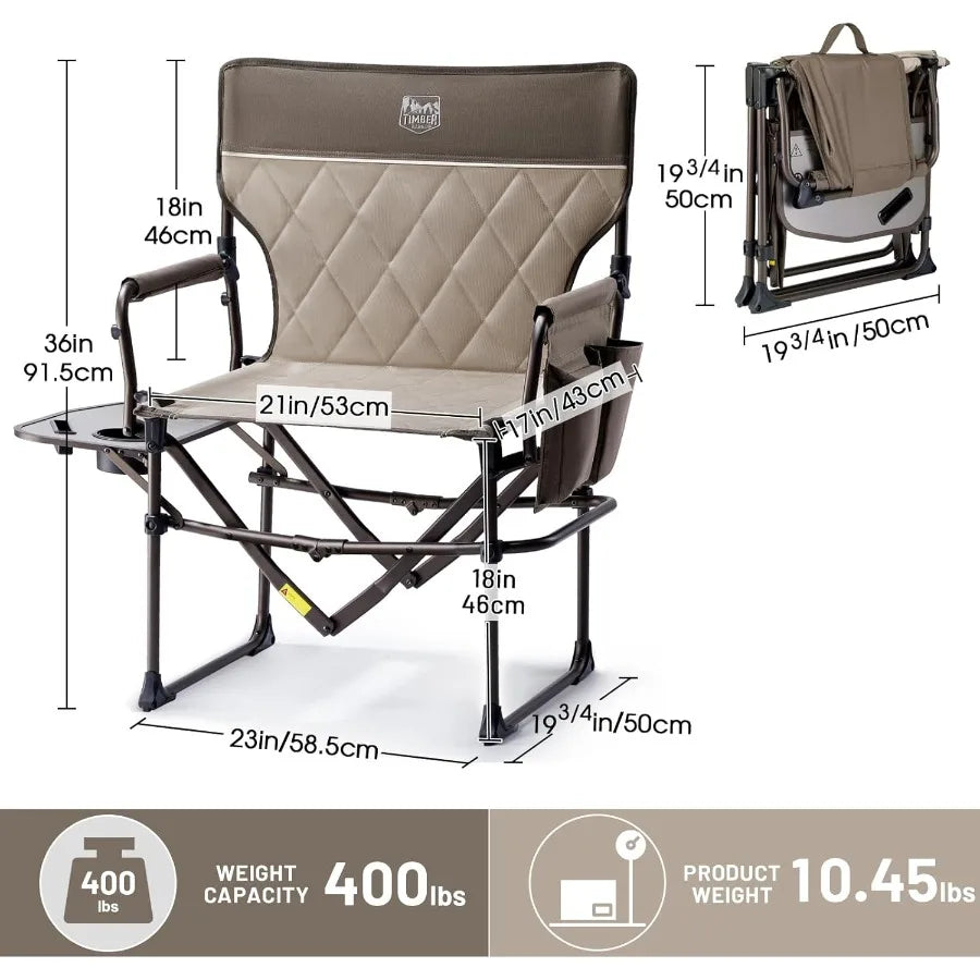 Aluminum Camping Directors Chair with Side Table Pocket Portable Folding Chair