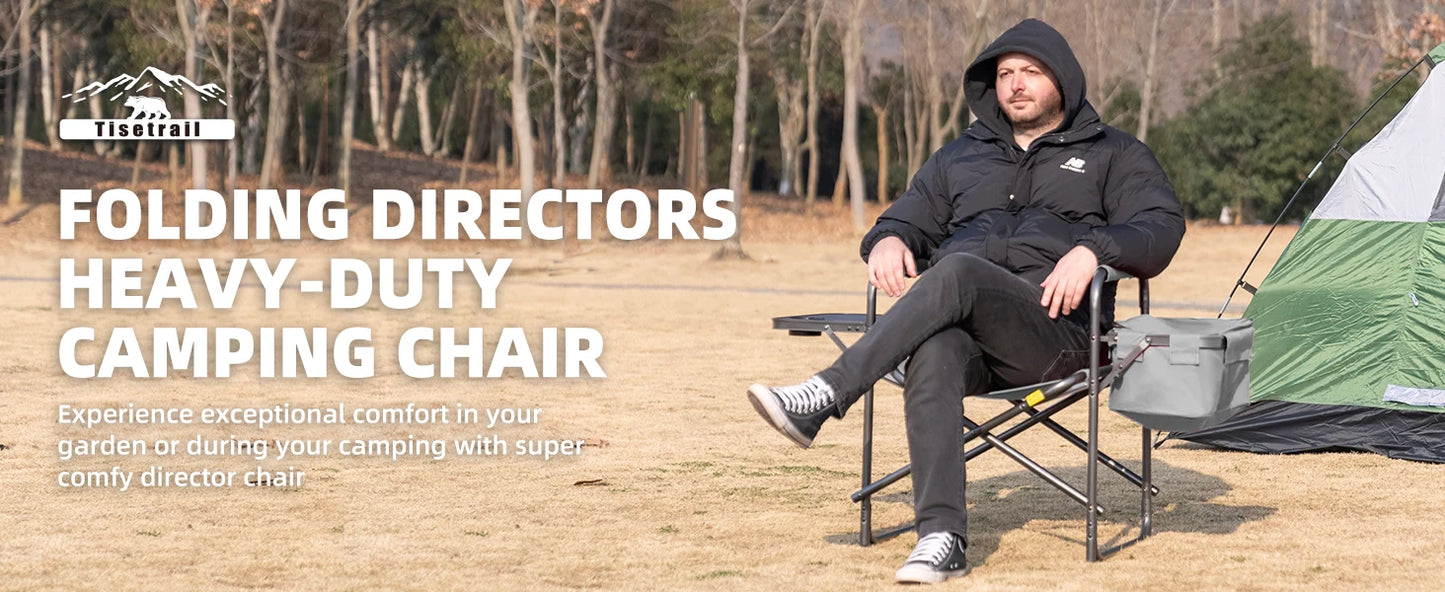 Tisetrail Director Camping Chair with Cooler Bag Camping Directors Chair with Foldable Side Tray