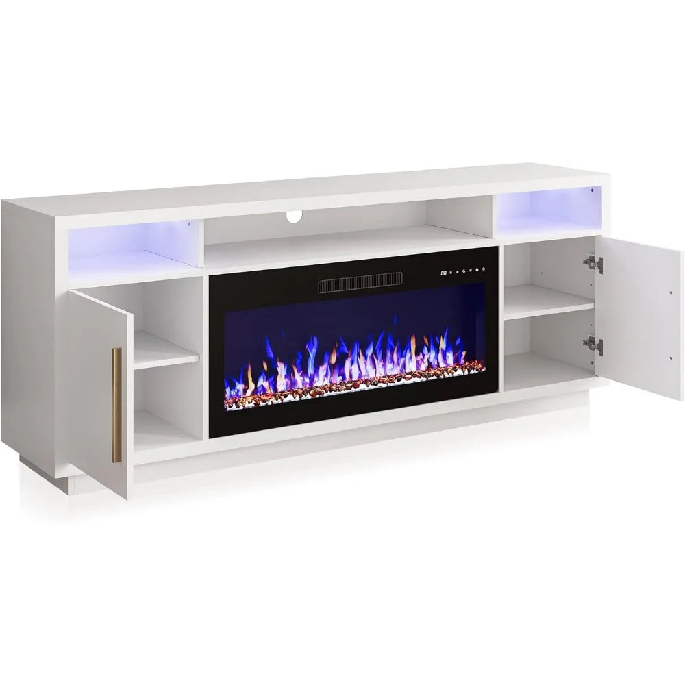 70" Fireplace TV's Up to 75", LED Light Entertainment Center w/36" Electric Fireplace Heater