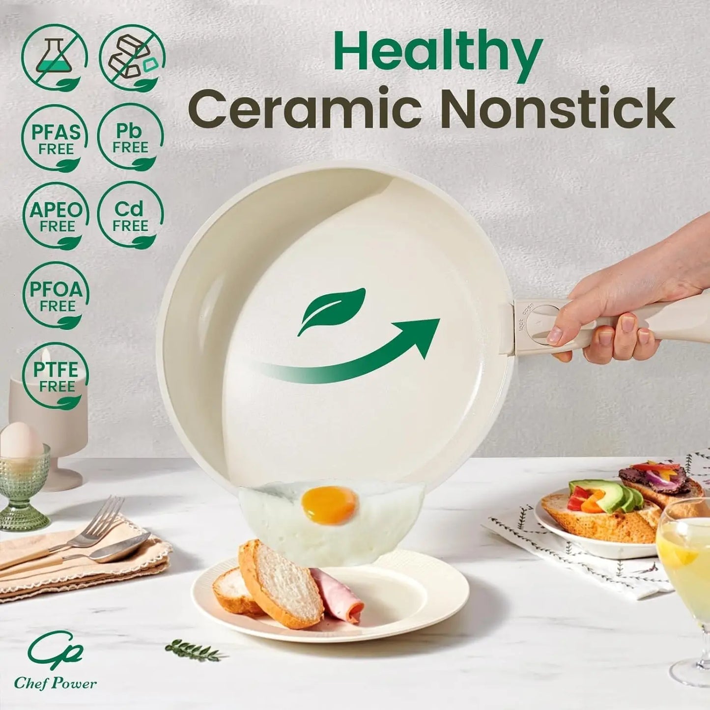19-Piece Ceramic Nonstick Cookware Set with Detachable Handles, PFAS-Free, Induction & Oven Safe
