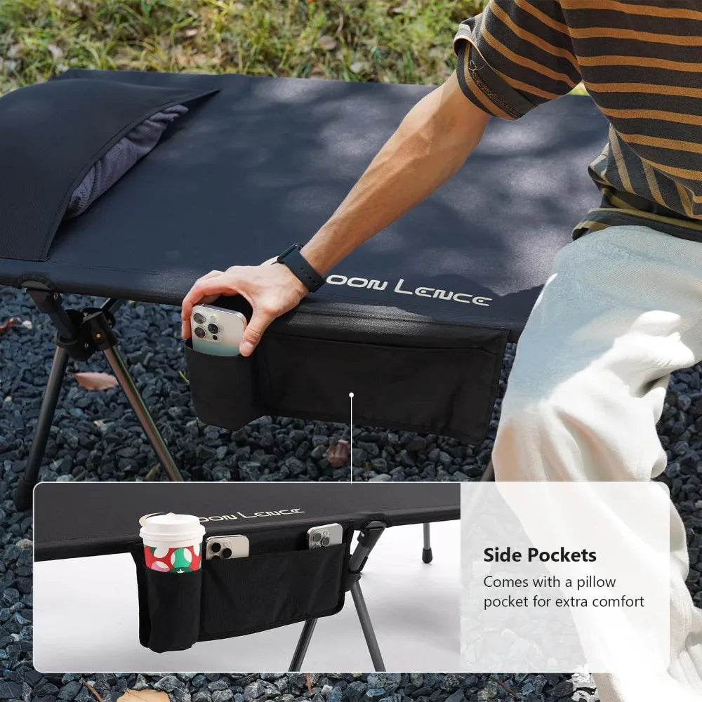 MOON LENCE 1 Pack Height Adjustable Camping Cot - Supports 330 lbs, Portable Folding Bed