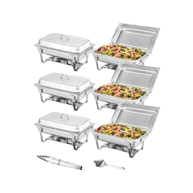 SucceBuy 8QT Chafing Dish 2/4/6 Packs w/ Full Size Pans Buffet Catering Warmer Server Folding Stand