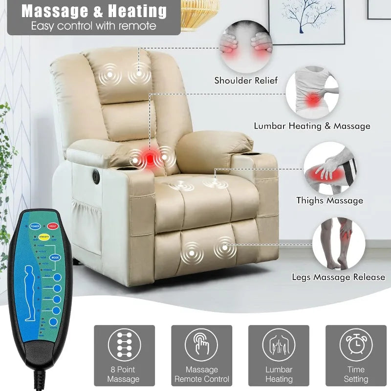 Power Lift Recliner Chair for Elderly, Plush Fabric Electric Recliner w/Heated & Vibration Massage