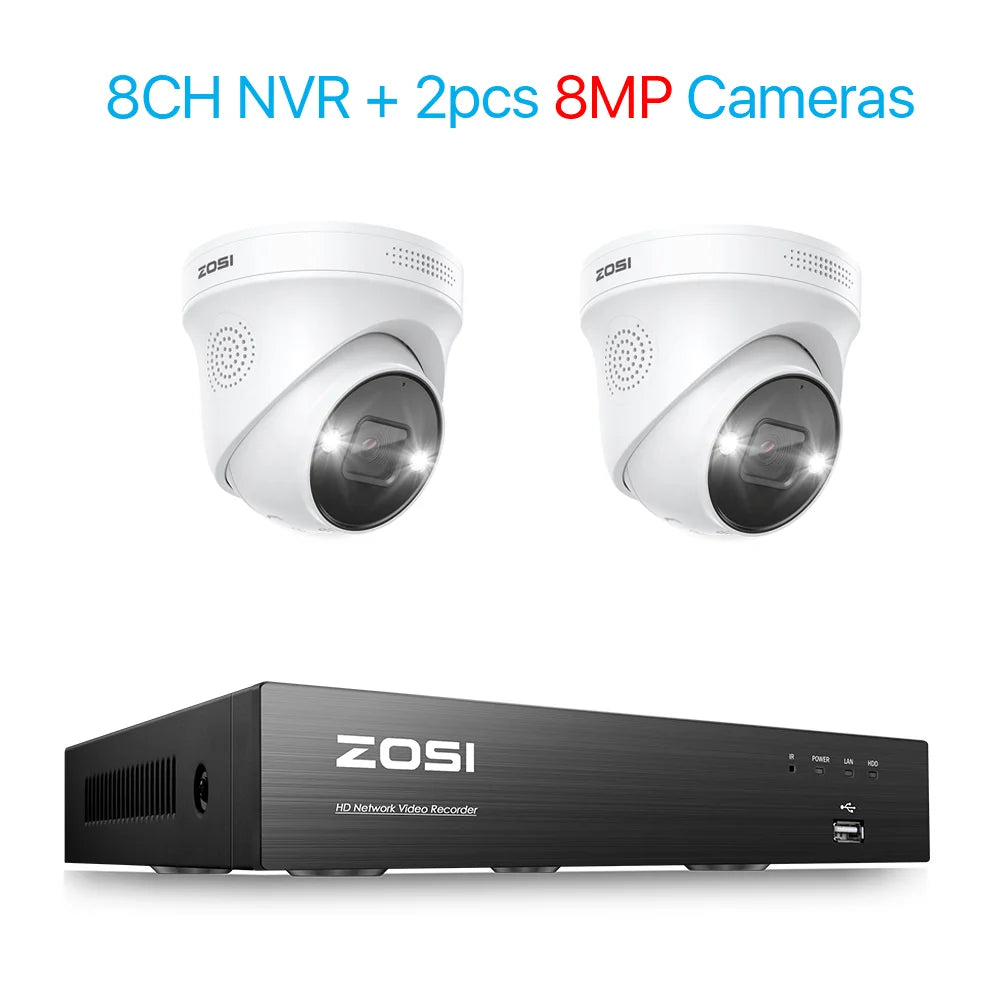 ZOSI 8CH 4K PoE Video Surveillance Camera System AI Face Detection 5MP 8MP Full Color Night Vision