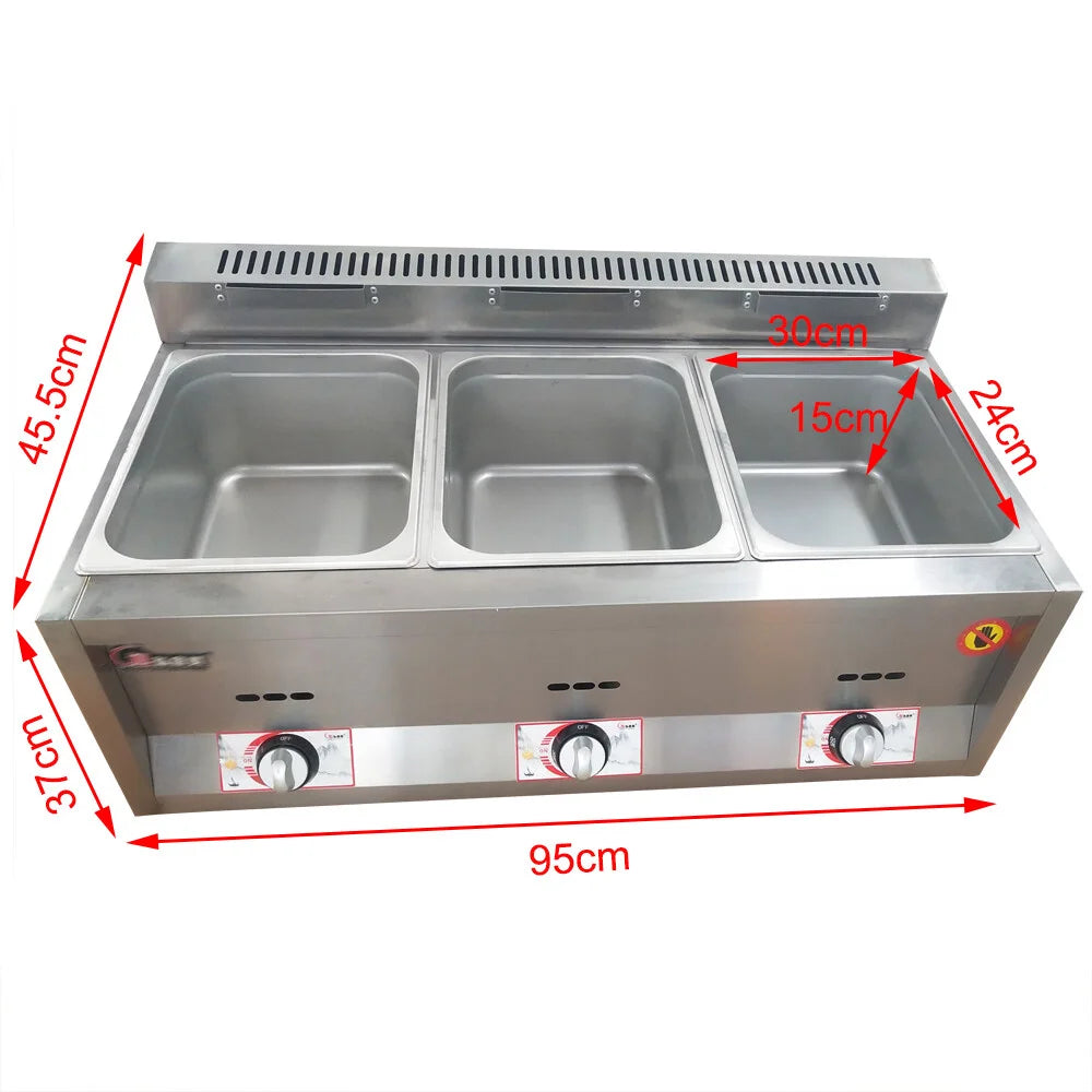 3 Pan Gas Fryer Catering Food Warmer Steam Table Buffet Restaurant 3 Well Deep Fryer