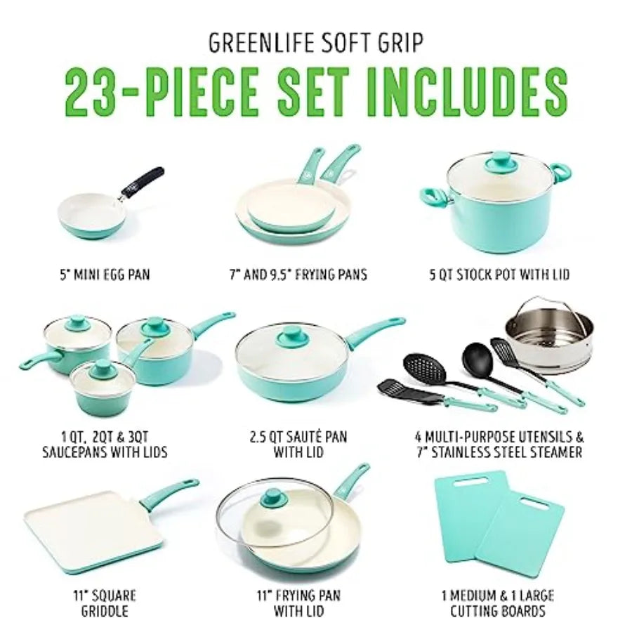 23Piece Kitchen Cookware Set with Soft Grip Handles for Healthy Cooking Ceramic Nonstick Coating