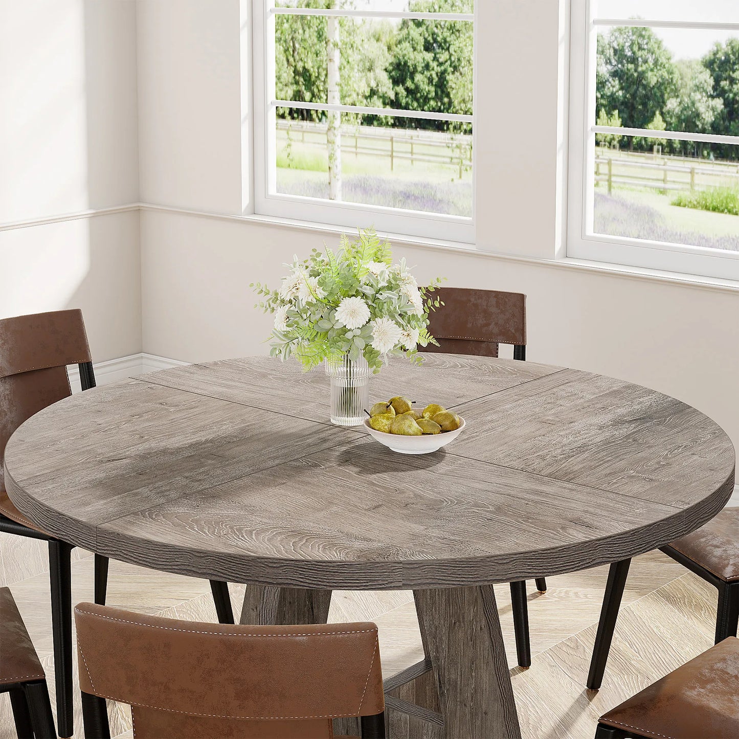 Tribesigns Round Dining Table for 4, 47 Inch Farmhouse Small Dinner Table Kitchen for Dining Room