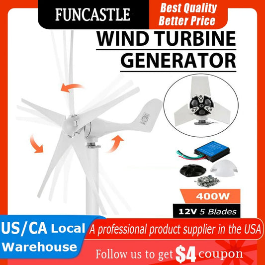 Wind Turbine Generator 300W 400W With Charge Controller 12V 3/5 Blades Wind Generator