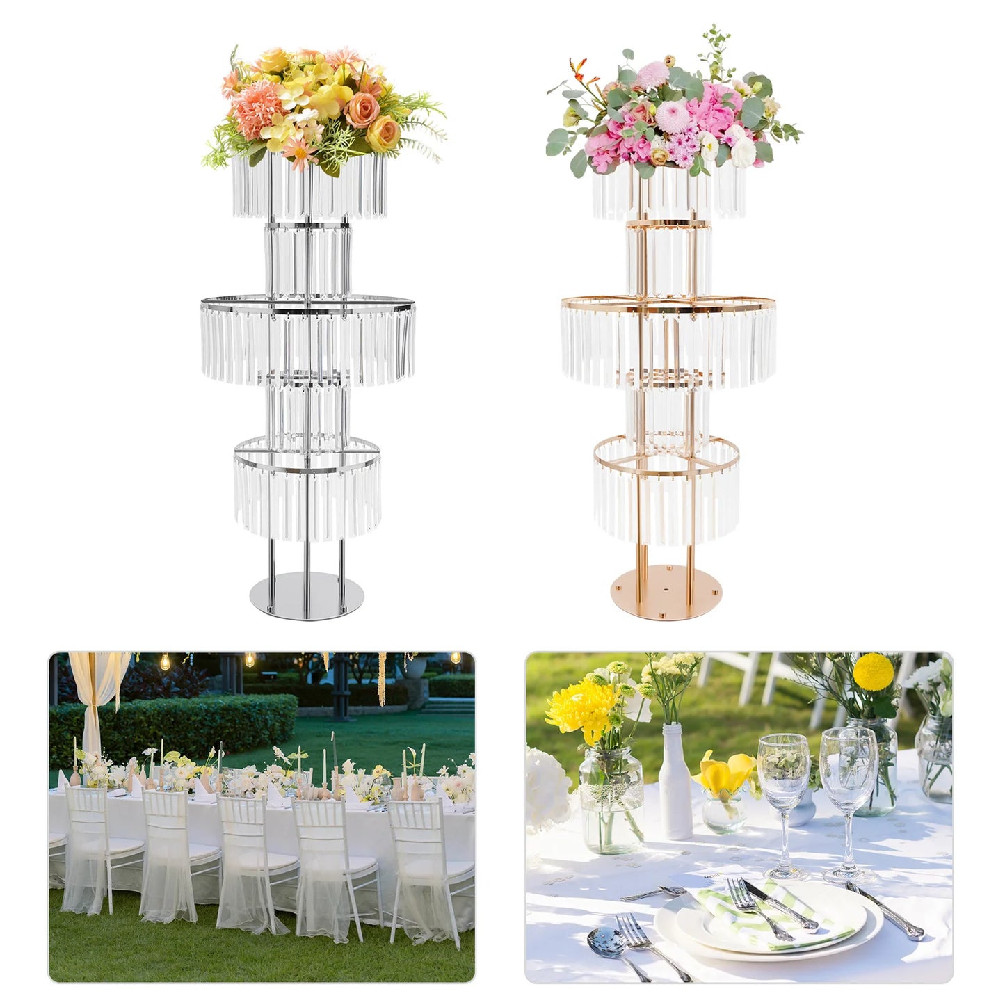 5 Tiers Gold/Silver Wedding Centerpieces Flower Stand Vase Centerpiece Acrylic Flower Stand
