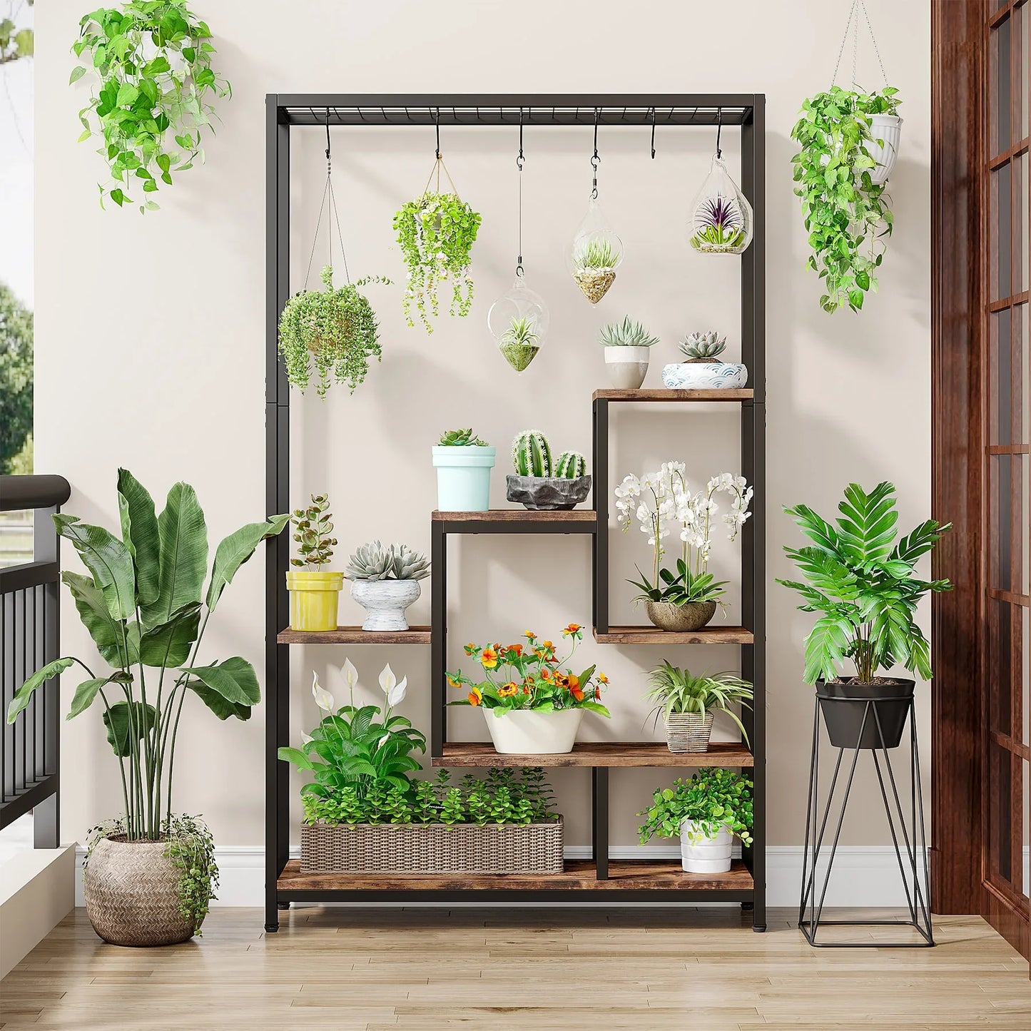 Tribesigns 5 Tiers Tall Indoor Plant Stand 70.9" Large Metal Plant Shelf+10 PC S Hanging Hooks