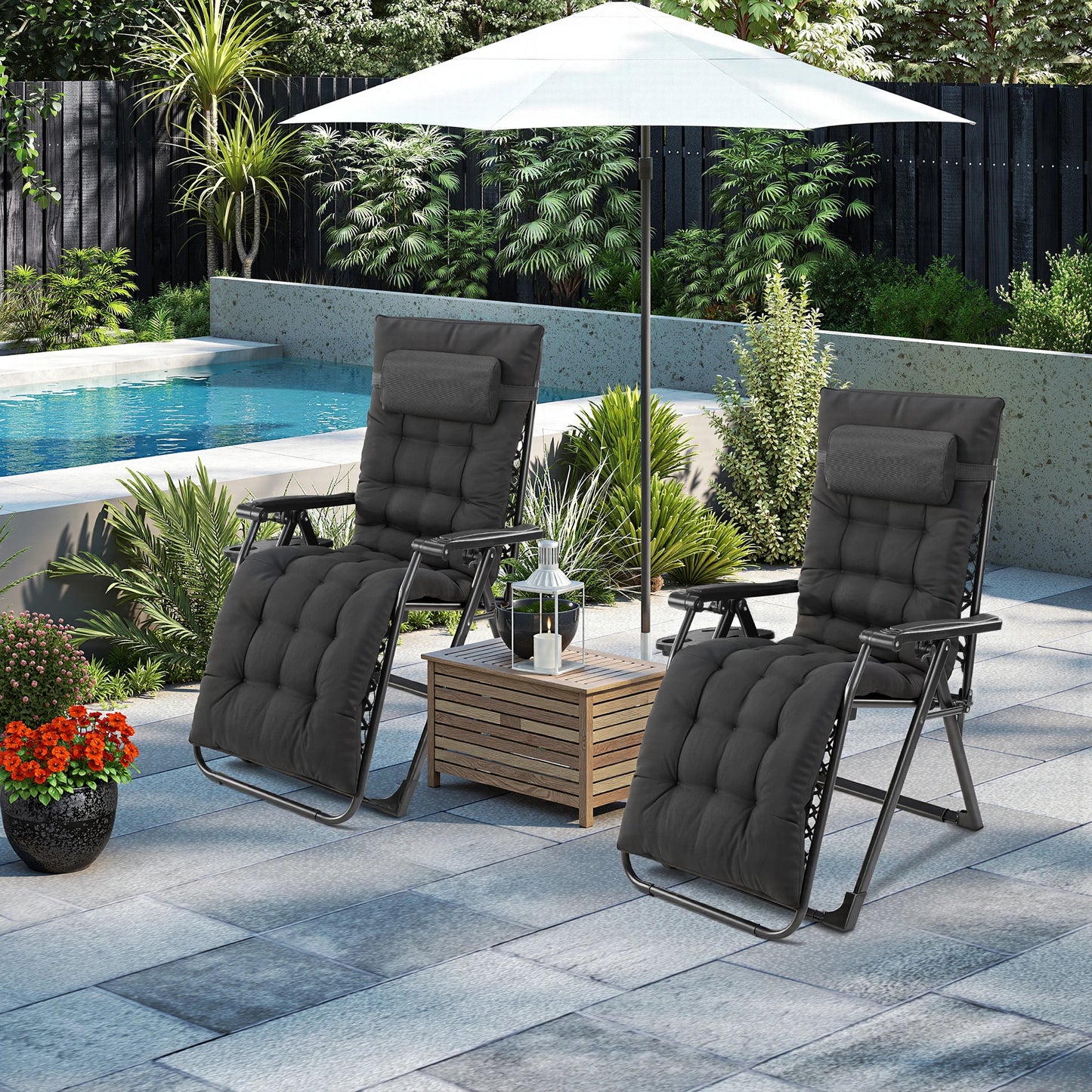 JHK Zero Gravity Portable Recliner Camping Patio Outdoor Garden Lounge Chair with Cup Holder Trays
