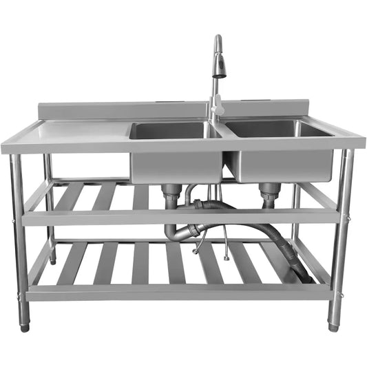 304 Stainless Steel Sink 2 Compartment Free Standing Utility Sink Commercial Restaurant Kitchen Sink