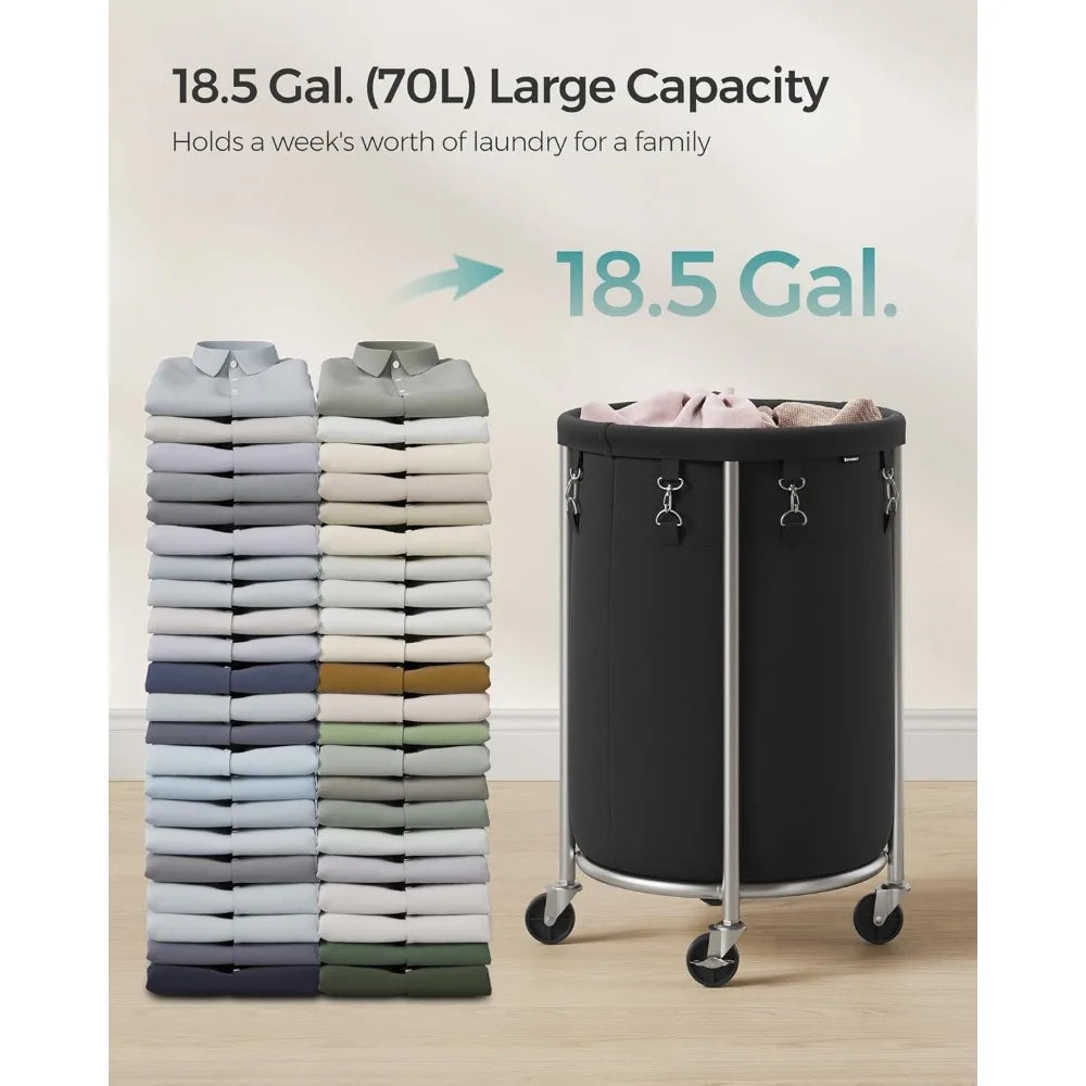 SONGMICS Laundry Basket with Wheels, Rolling Laundry Hamper, 29 Gal w/ Steel Frame and Removable Bag