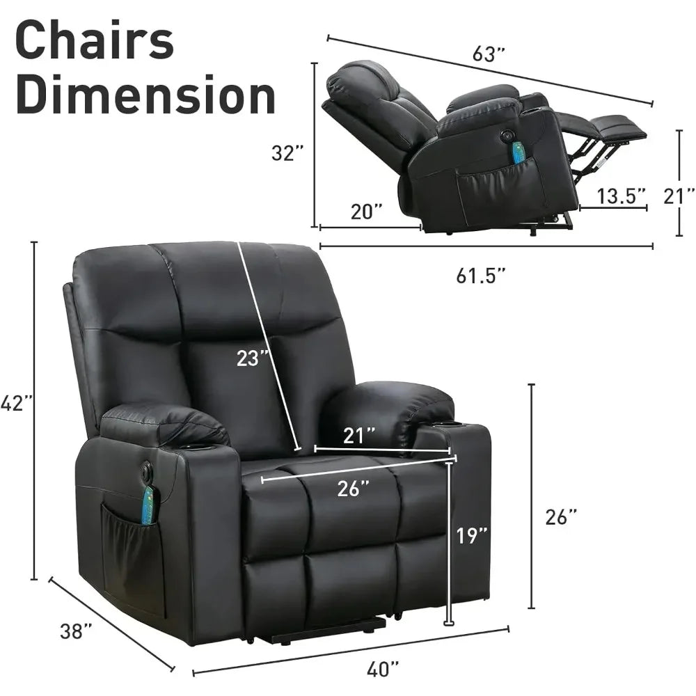 26" Extra Wide Lift Recliner Chair w/ Heat and Massage, Faux Leather Power Lift Chair Massage Chair