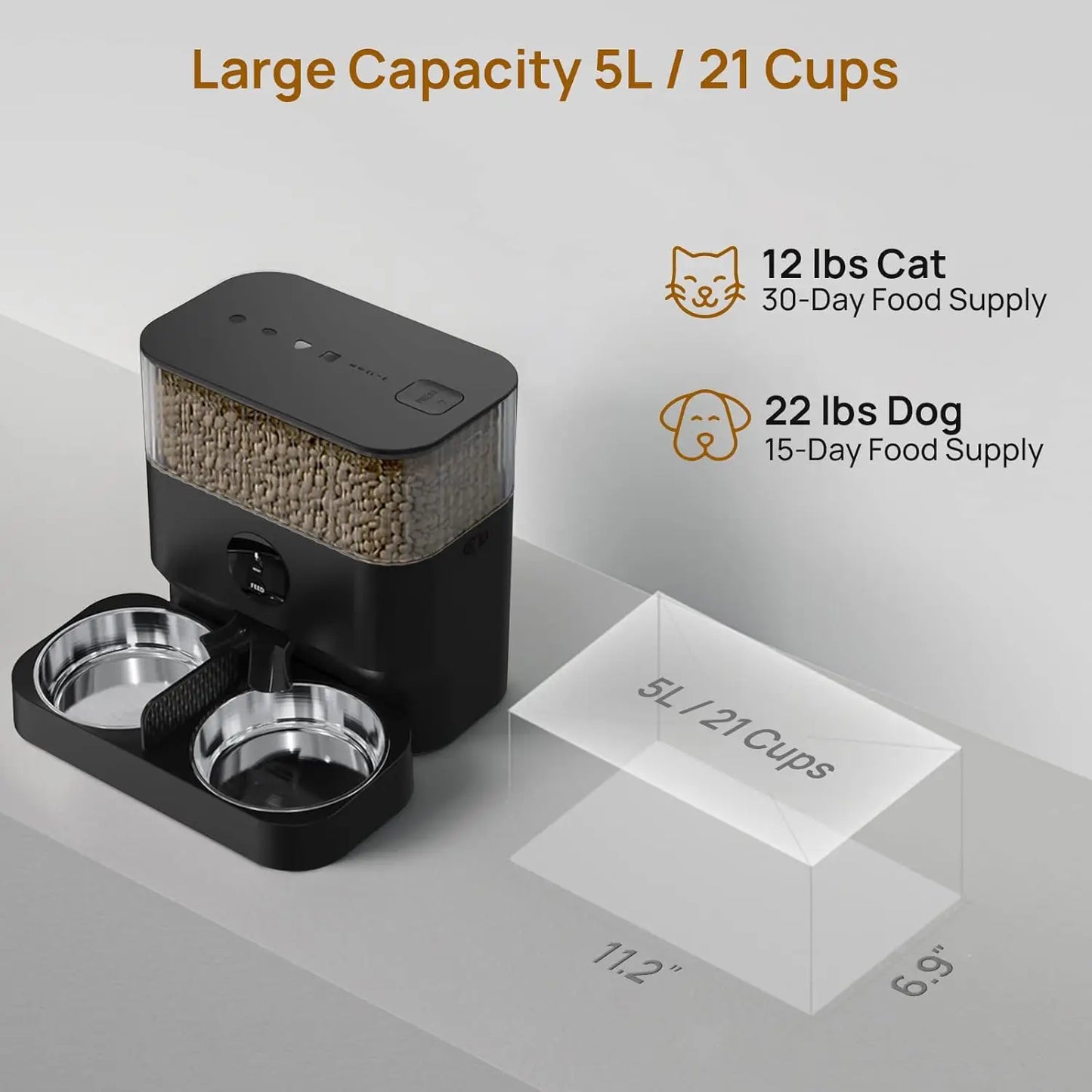 1-10 Meals Per Day, Adjustable Bowl Height, Smart Dog Cat Feeder with 2 Stainless Steel Bowls