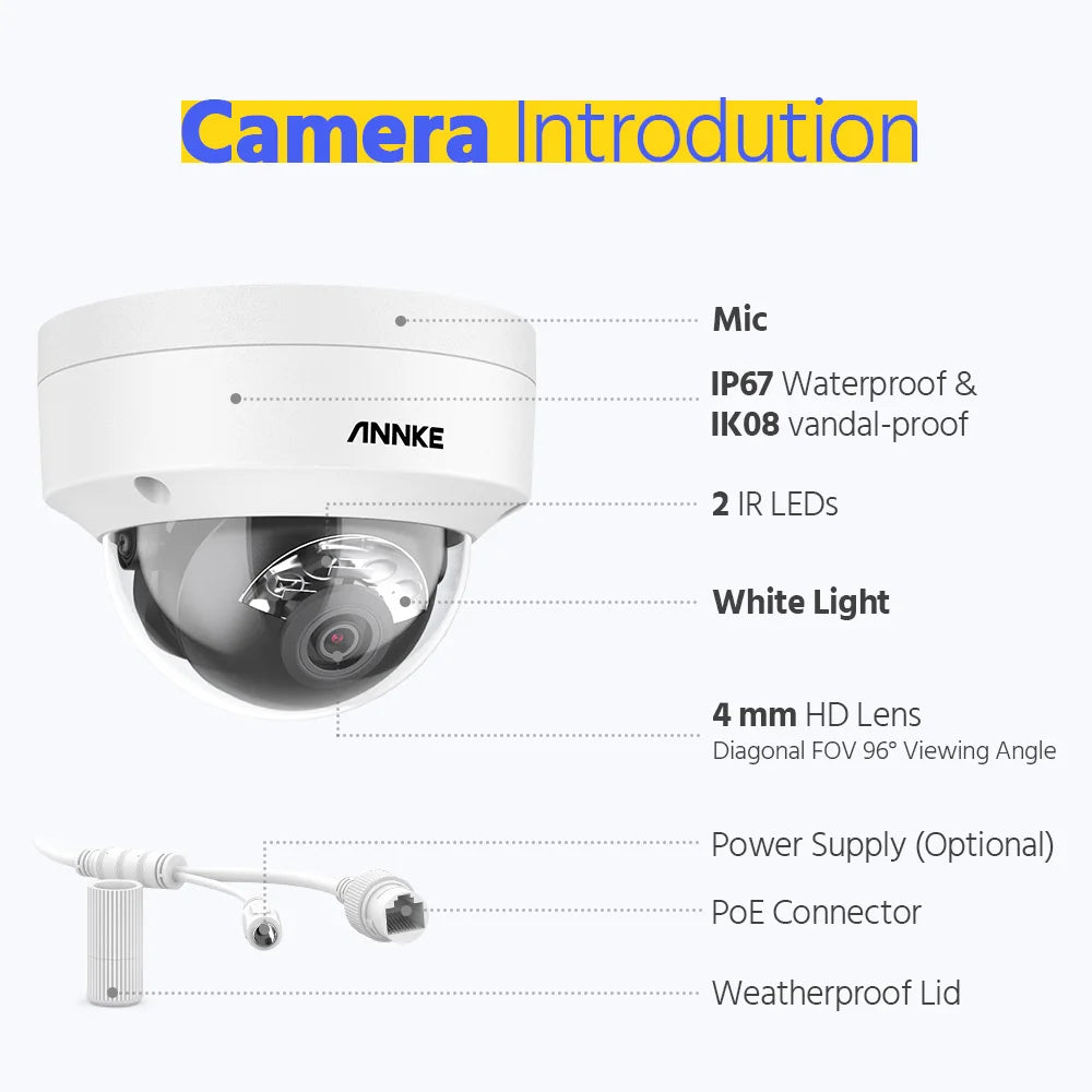 ANNKE 8CH 4K IP Security System 265+ 8MP Poe Camera Two Way Audio Video CCTV 4MM Lens/256G Card IP67