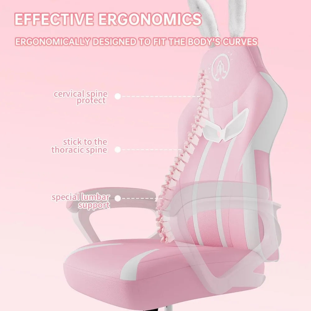 JoyFly Bunny Ears Pink,Kawaii Gamer Chair -Teens, Women Computer Chair Ergonomic