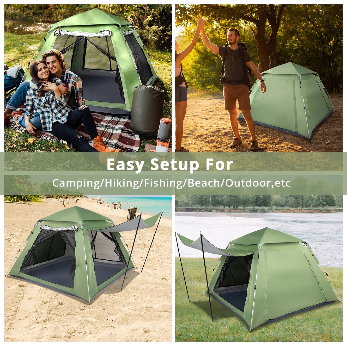 SPRING 4 Person Camping Tent, Waterproof & Sunproof Canopy Stargazing Tent, Easy Set Up Family Tent