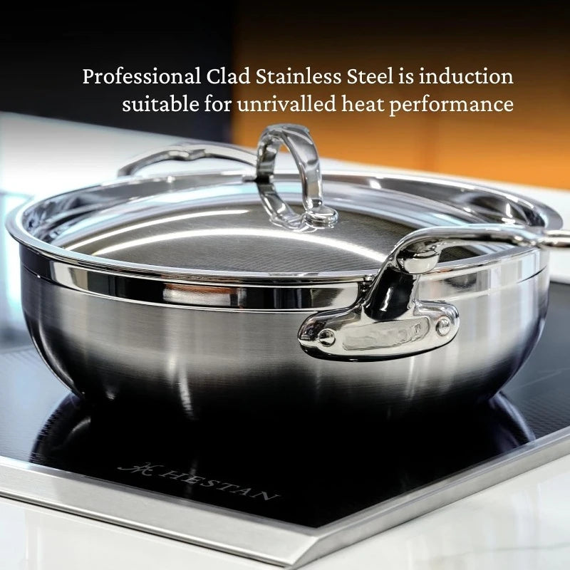 Professional Clad Stainless Steel All-In-One Pan, 5 Quart, with Helper Handle, Induction Compatible