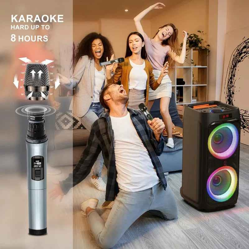 Karaoke Machine w/2 Wireless Microphones, 8" Big Bluetooth Party Speaker w/500W Peak Power