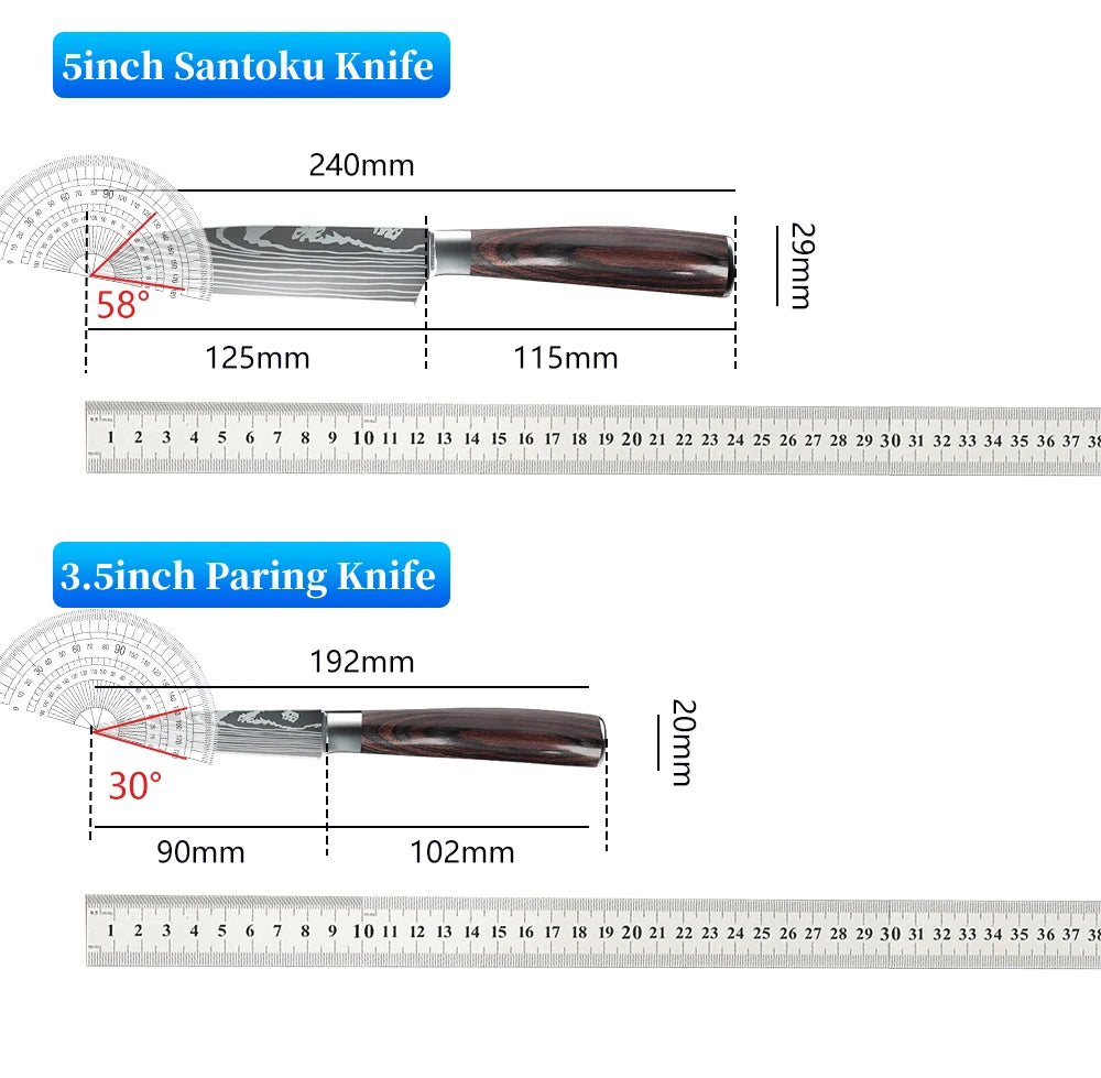 Kitchen Knives 7CR17 440C Stainless Steel Knife Laser Damascus Pattern - My Store