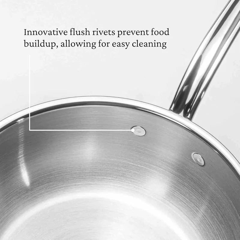 Professional Clad Stainless Steel All-In-One Pan, 5 Quart, with Helper Handle, Induction Compatible