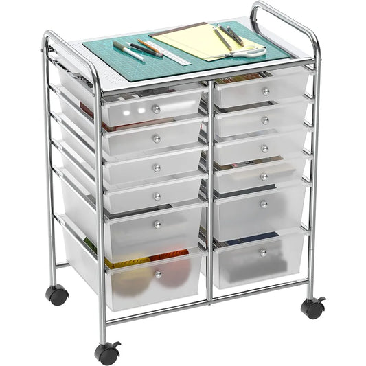 Utility Cart with 12 Drawers Rolling Storage Art Craft Organizer on Wheels，Storage Drawers