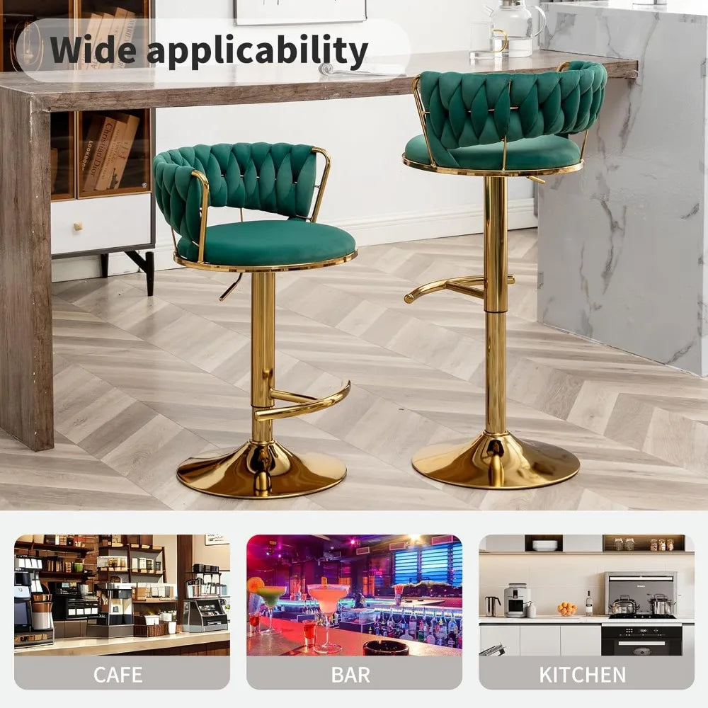 Gold Bar 4 Stools, Counter Height Bar Stools w/Low Back, Velvet Adjustable Height Barstool 360°