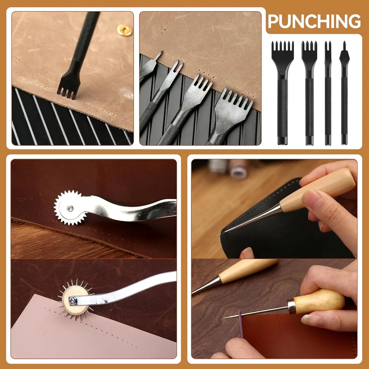60 Pcs Leather Craft Kit with Storage Bag, Tools for Stitching and Punching