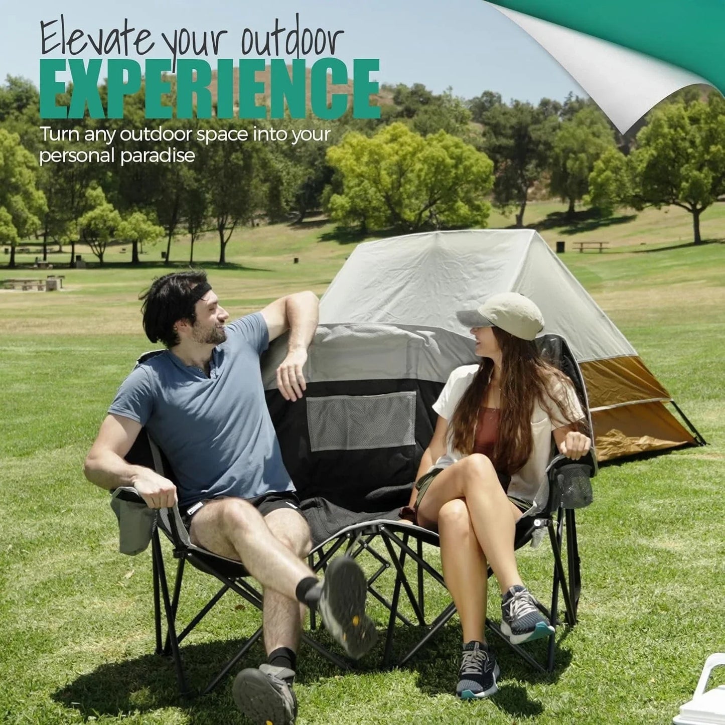 Folding Double Camping Chair, Oversized Loveseat Chair, Heavy Duty Portable/Foldable Lawn Chair