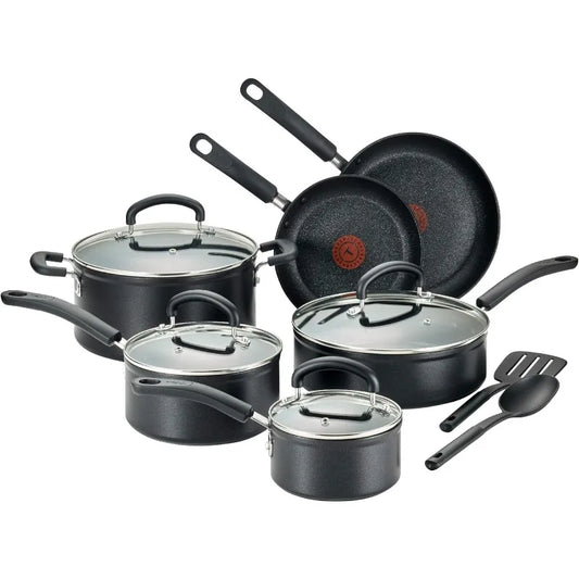 T-fal Advanced Nonstick Cookware Set 12 Piece Oven Safe 350F Pots and Pans, Dishwasher Safe Black