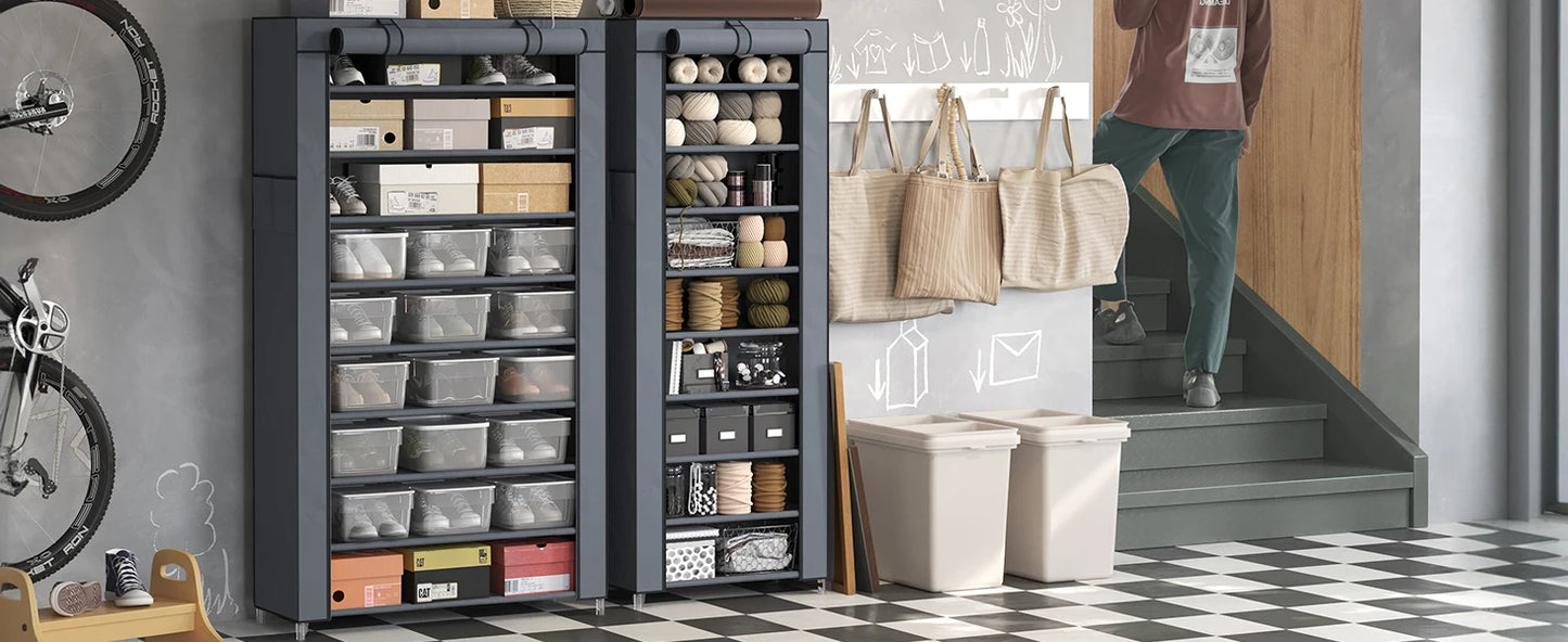 SONGMICS Shoe Rack, 9 Tier Shoe Organizer w/Nonwoven Fabric Cover, Shoe Storage Shelf  40-50 Pairs