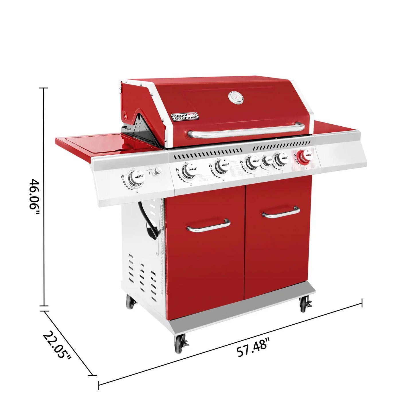 5-Burner BBQ Cabinet Style Gas Grill with Rotisserie Kit Rear Burner Sear Burner